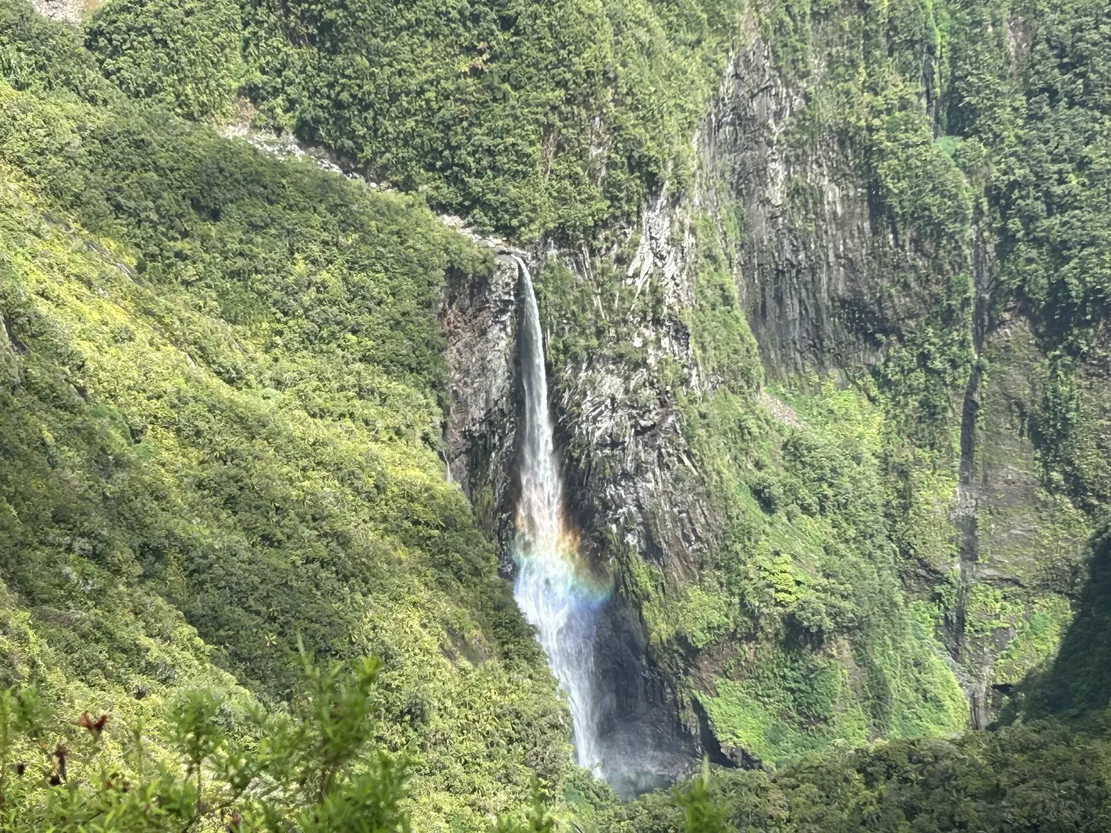 Hoher Wasserfall in den grünen Bergen